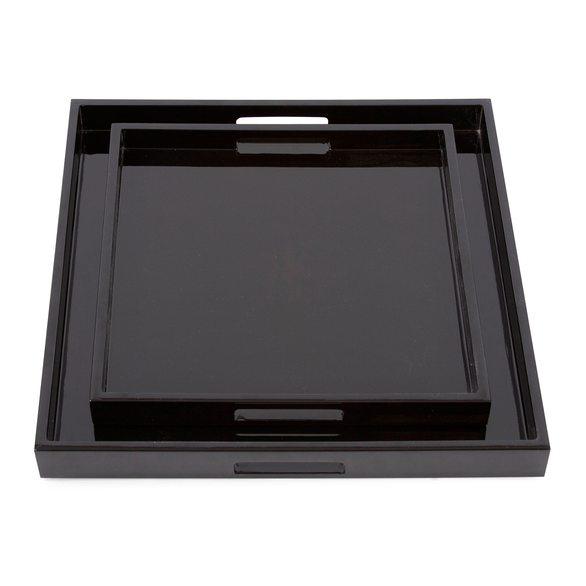 Black Lacquer Square Wood Tray Set