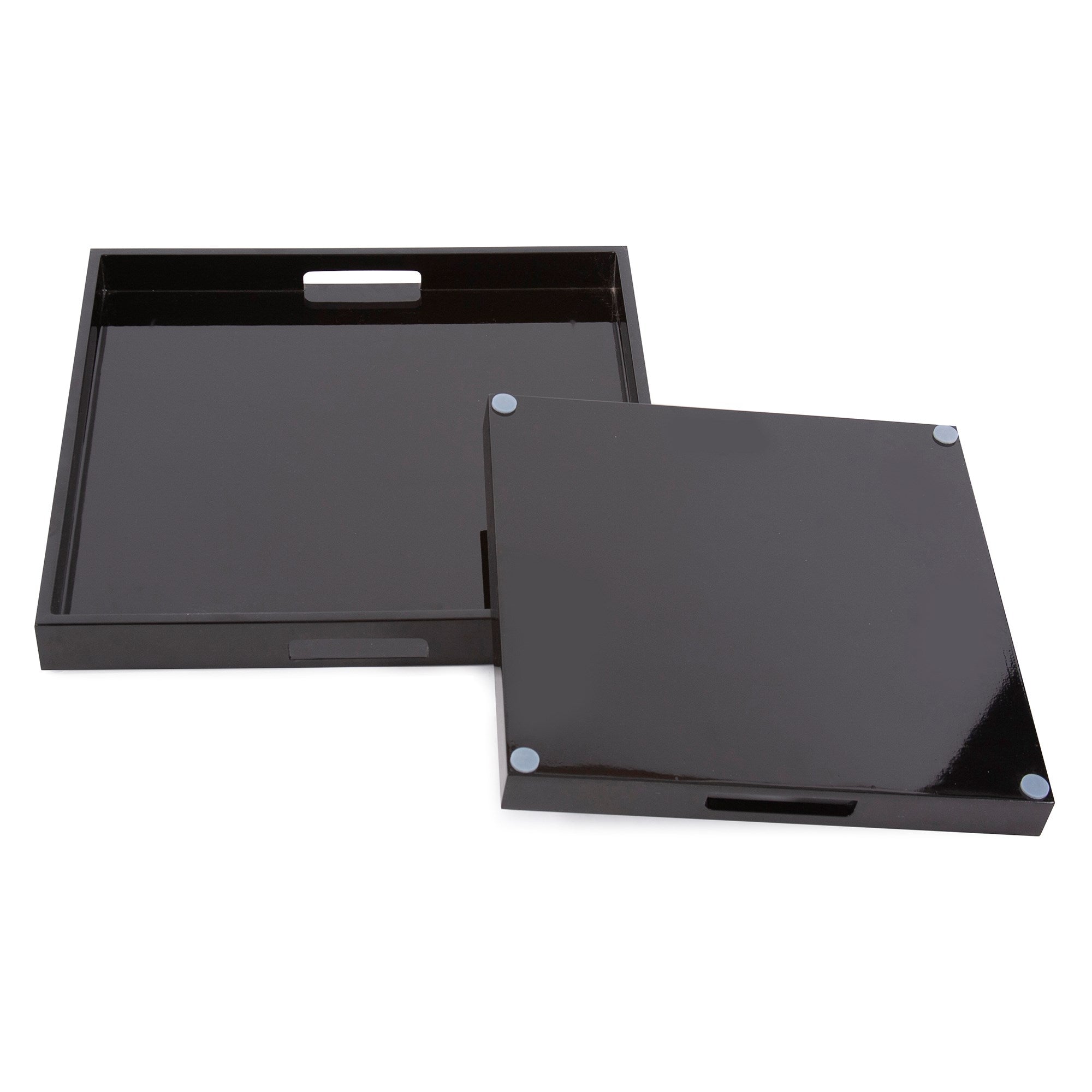 Black Lacquer Square Wood Tray Set