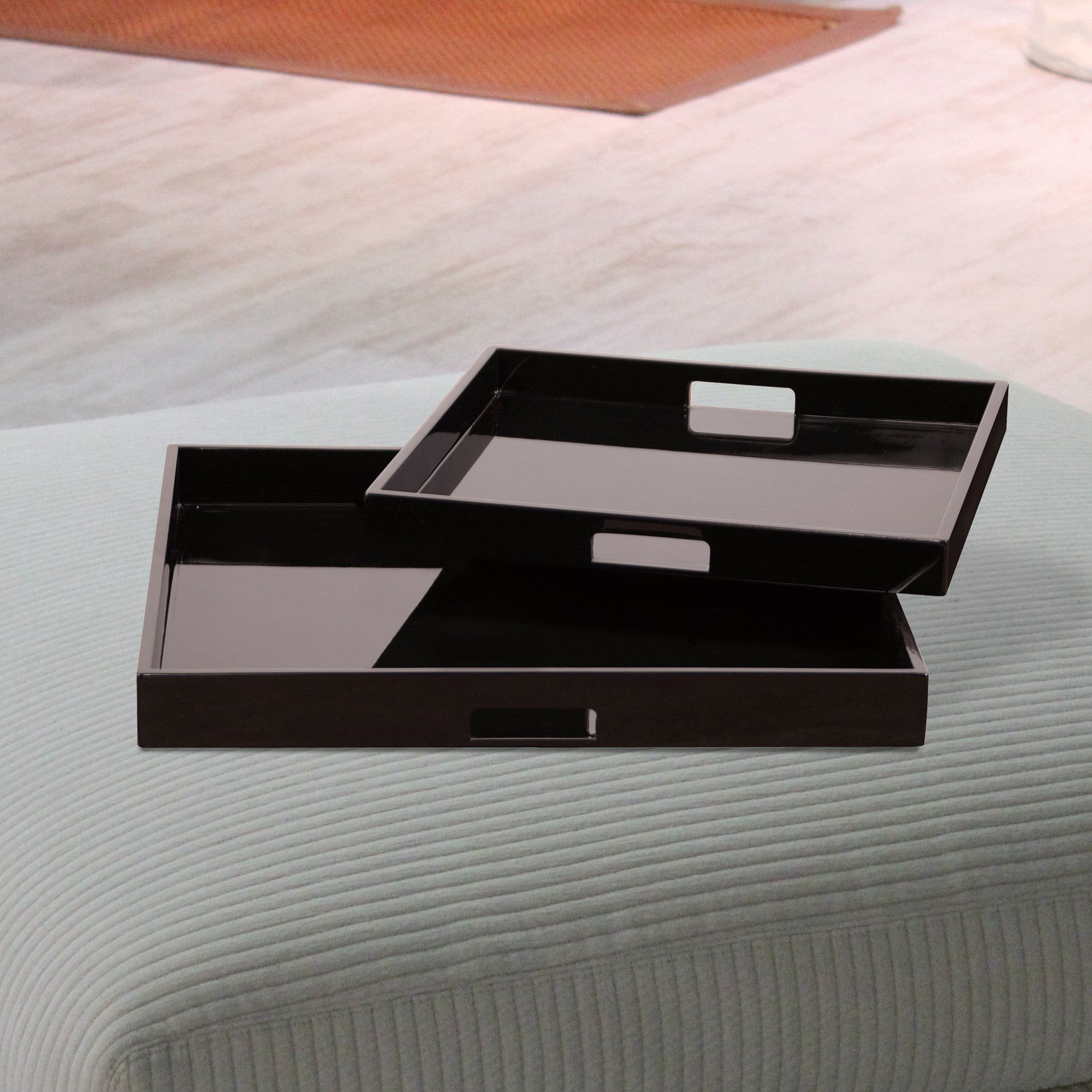Black Lacquer Square Wood Tray Set