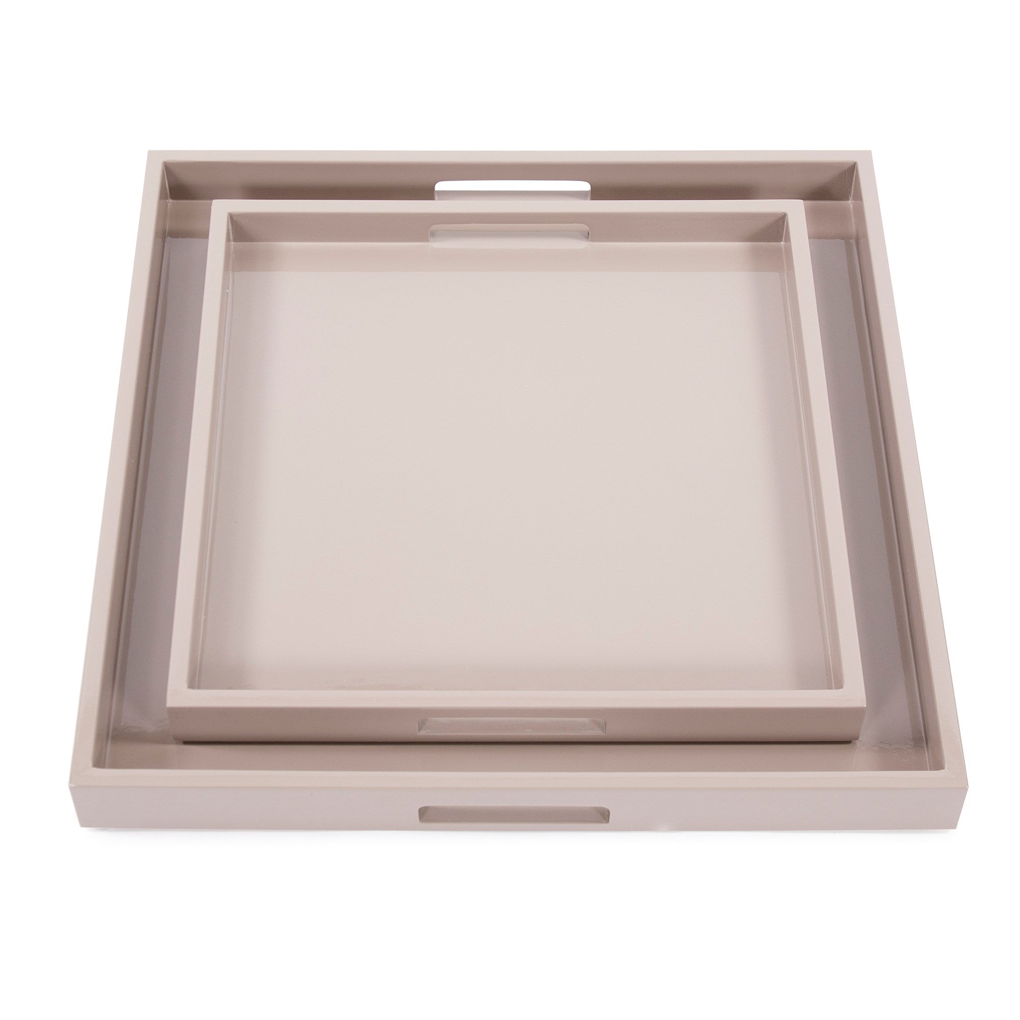 Taupe Lacquer Square Wood Tray Set