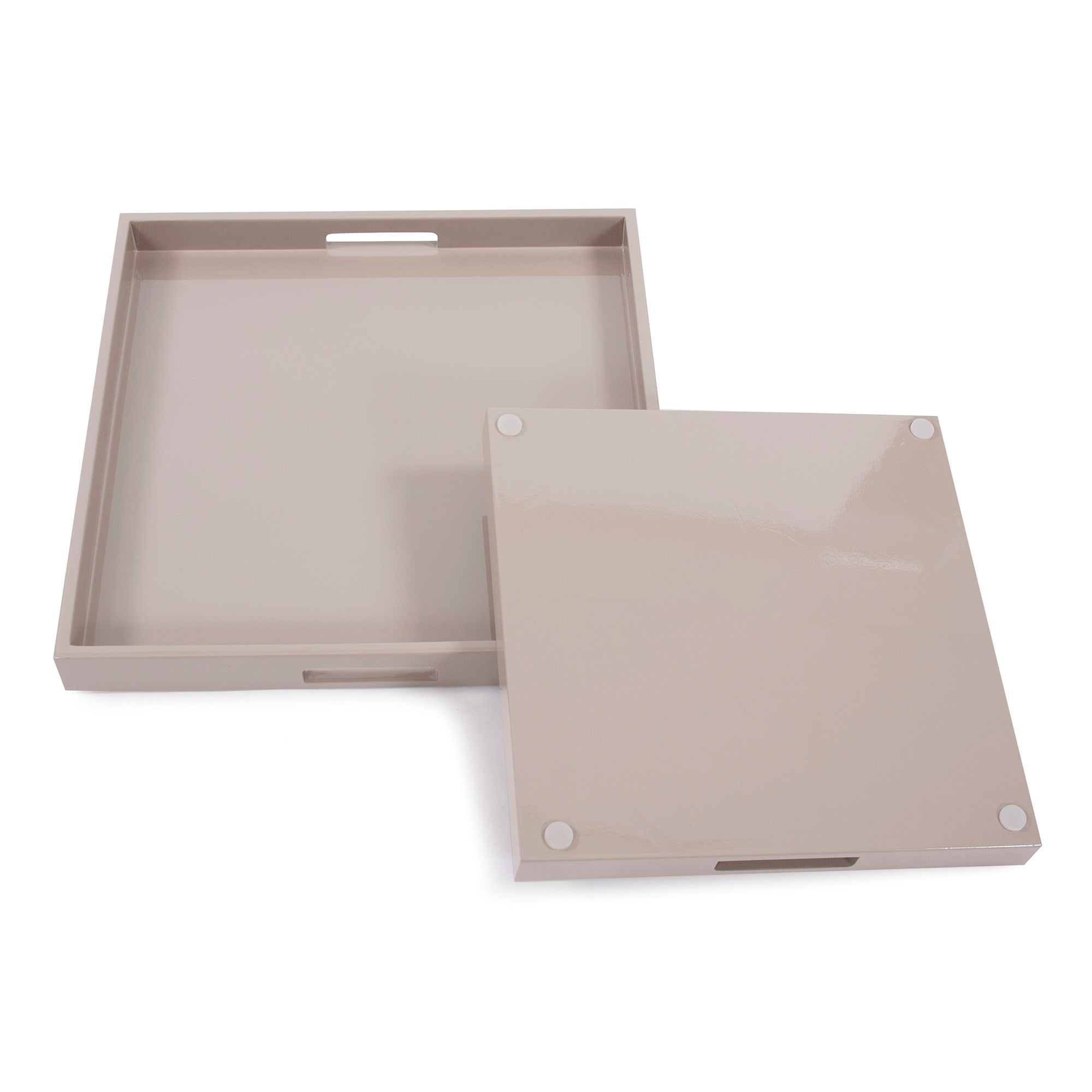 Taupe Lacquer Square Wood Tray Set
