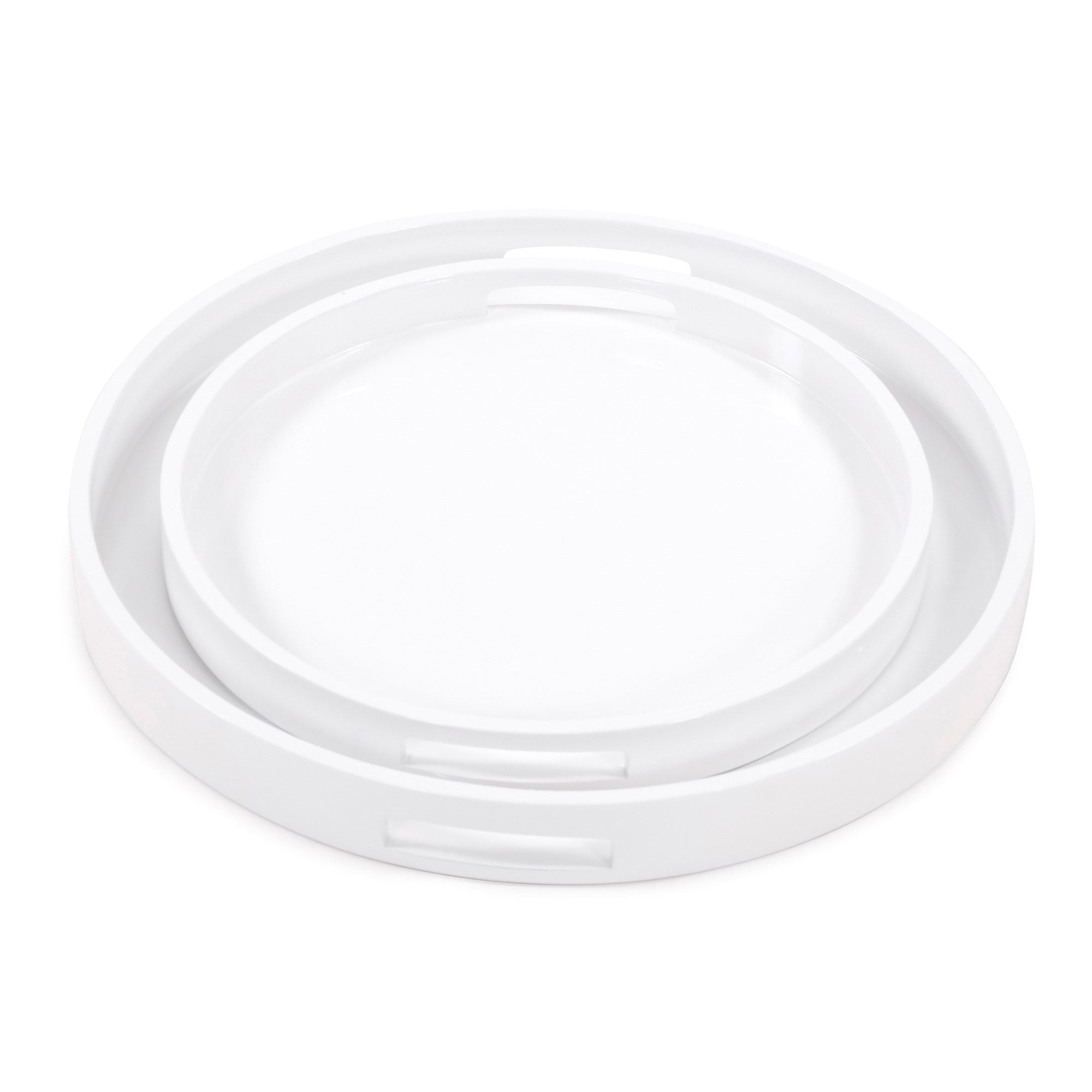 White Lacquer Round Wood Tray Set