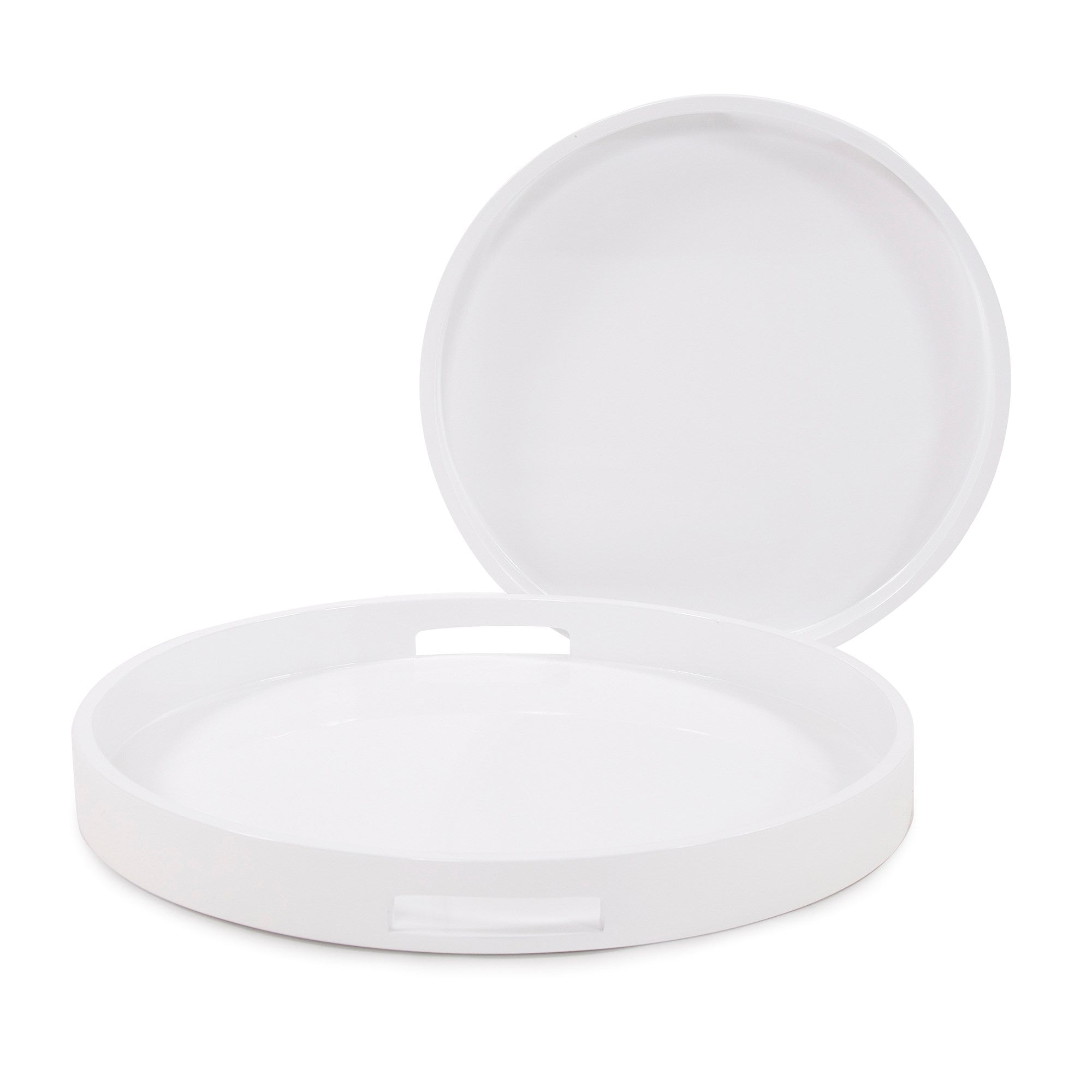 White Lacquer Round Wood Tray Set