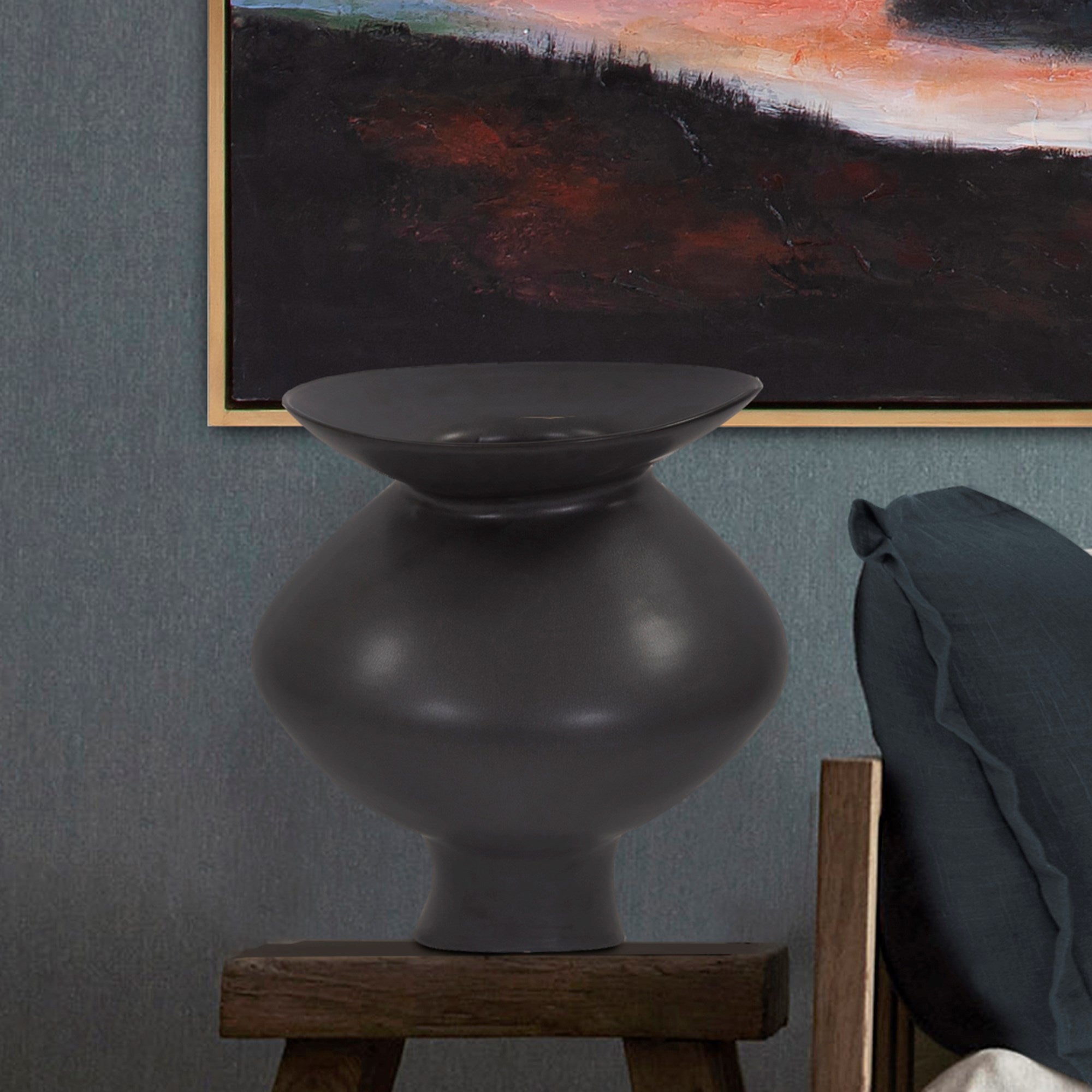 Graphite Ceramic Flared Vase, Large