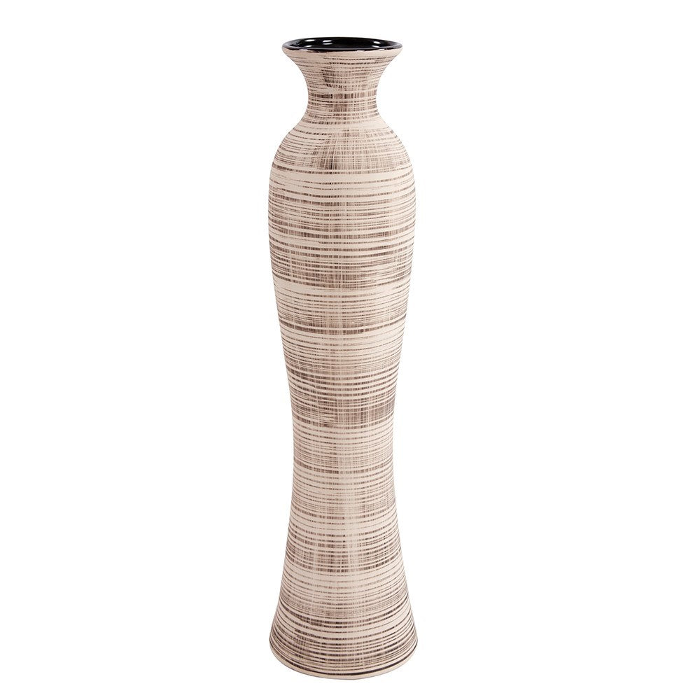 Tall Ceramic Neutral Striped Vase
