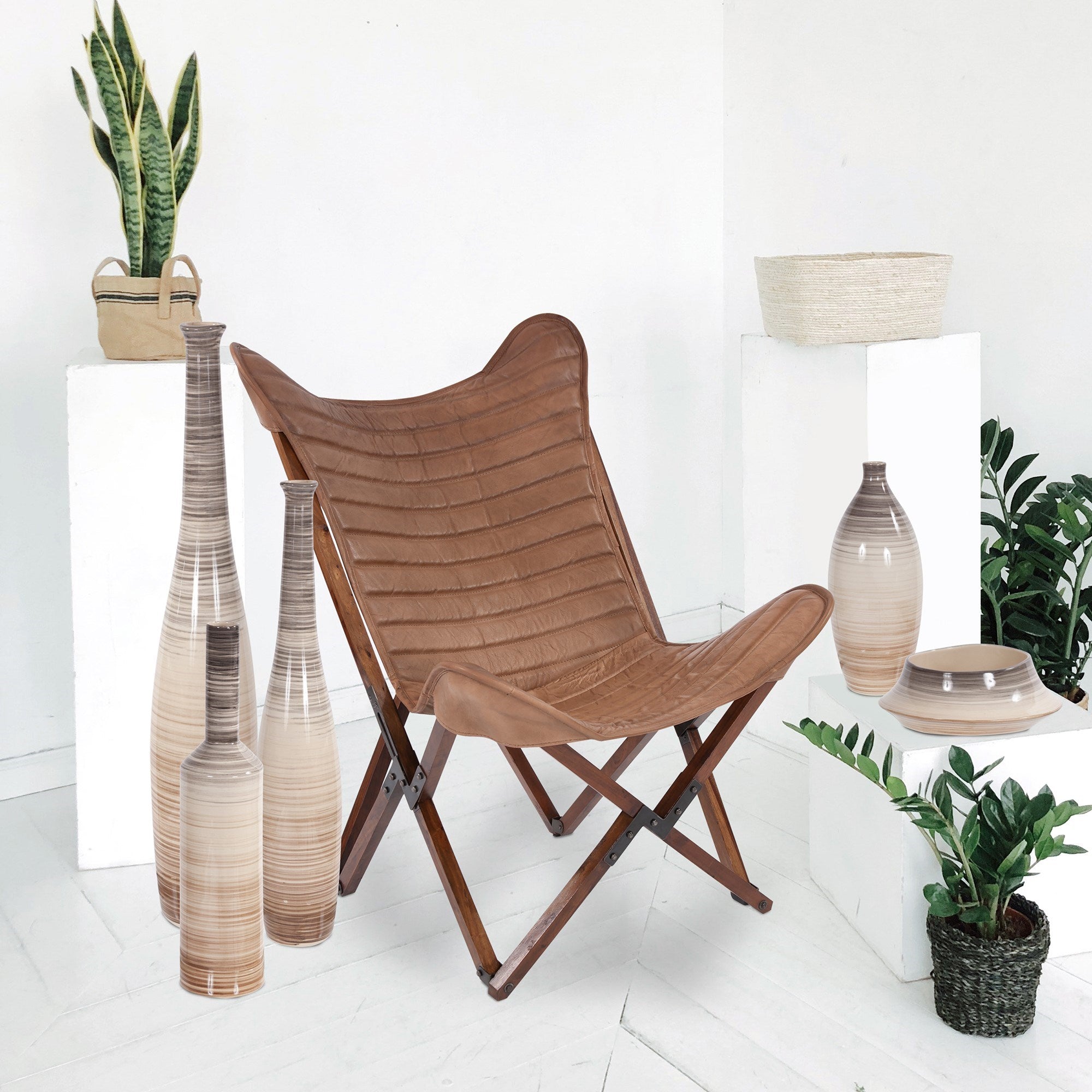 Ombre Striped Ceramic Floor Vase, Small