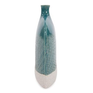 Cross Hatched Sea Blue Ceramic Flat Vase