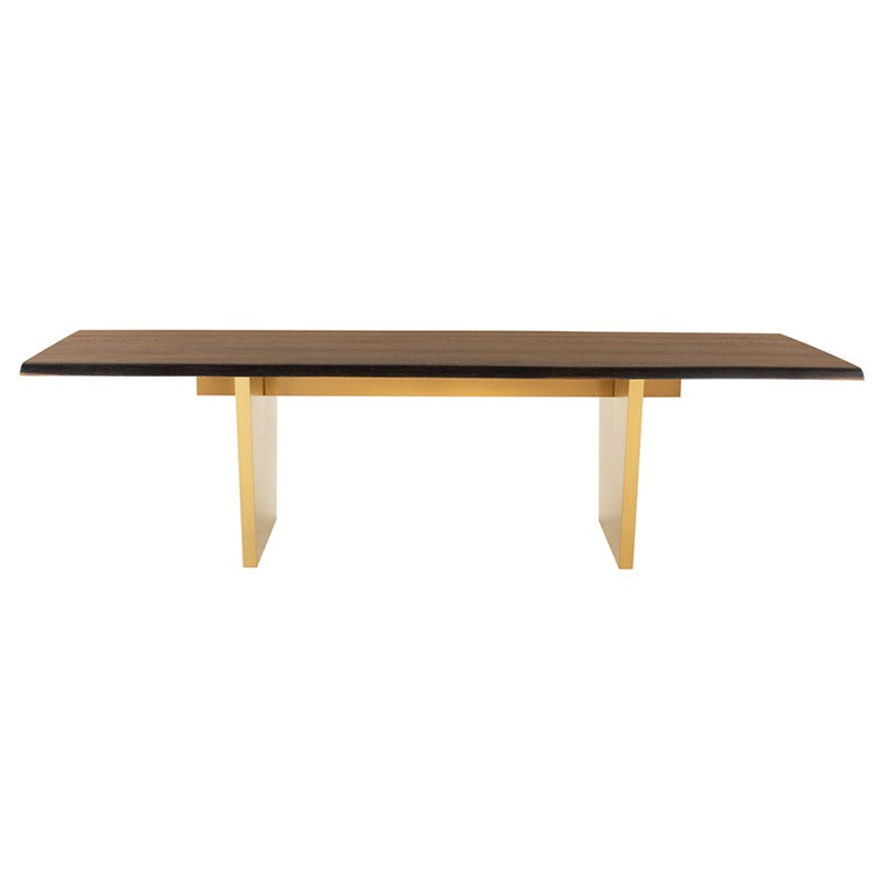 Aiden 112" Seared Oak Wood - Gold Dining Table