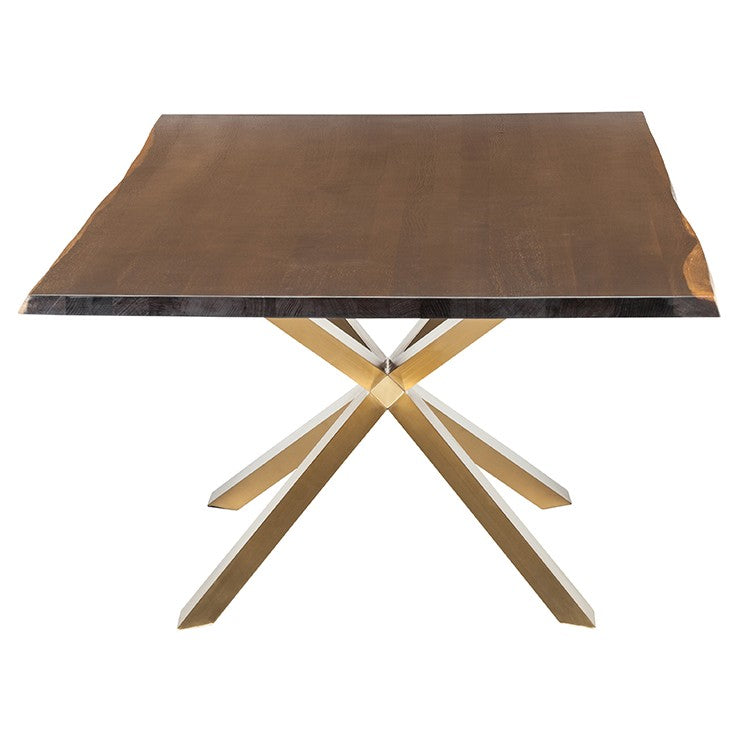 Couture 112" Seared Oak Wood - Gold Brushed Dining Table