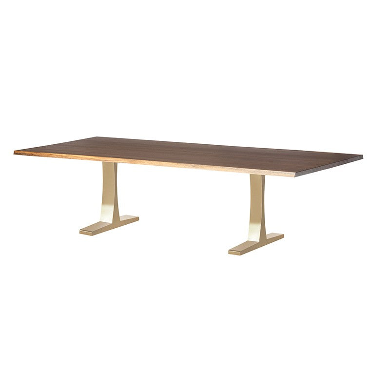 Toulouse 112" Seared Oak Wood - Gold Dining Table