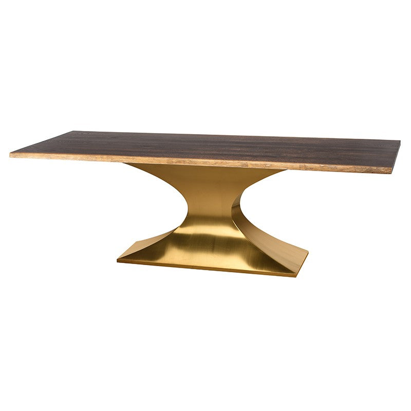 Praetorian 112" Seared Oak Wood - Gold Brushed Dining Table