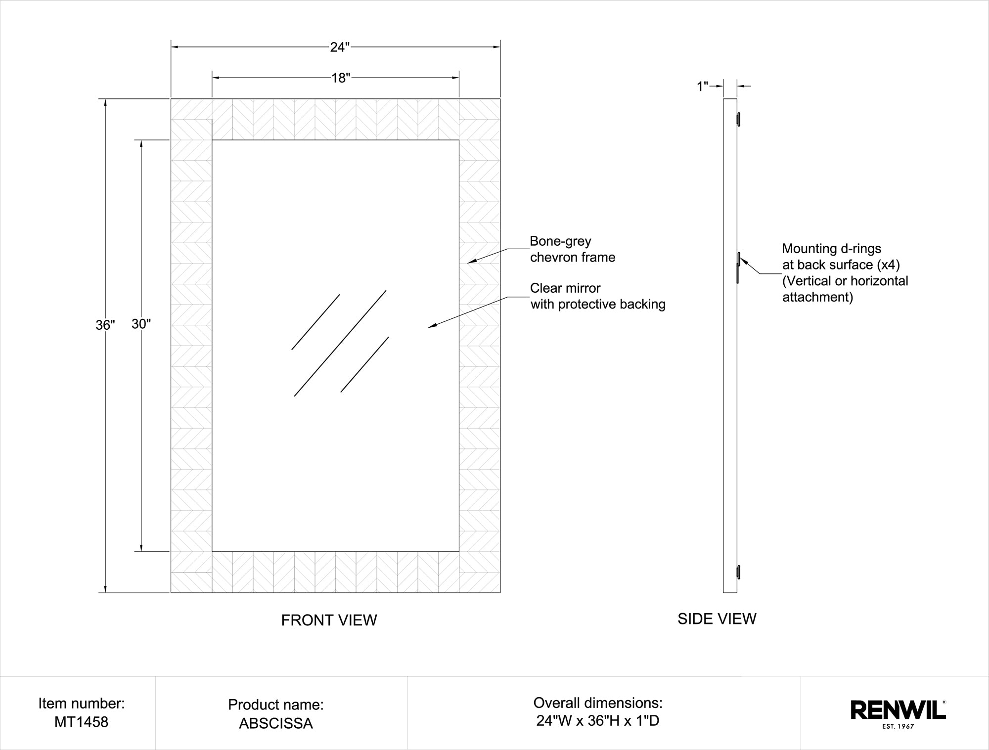 Abscissa 24" Grey - Chevron Mirror