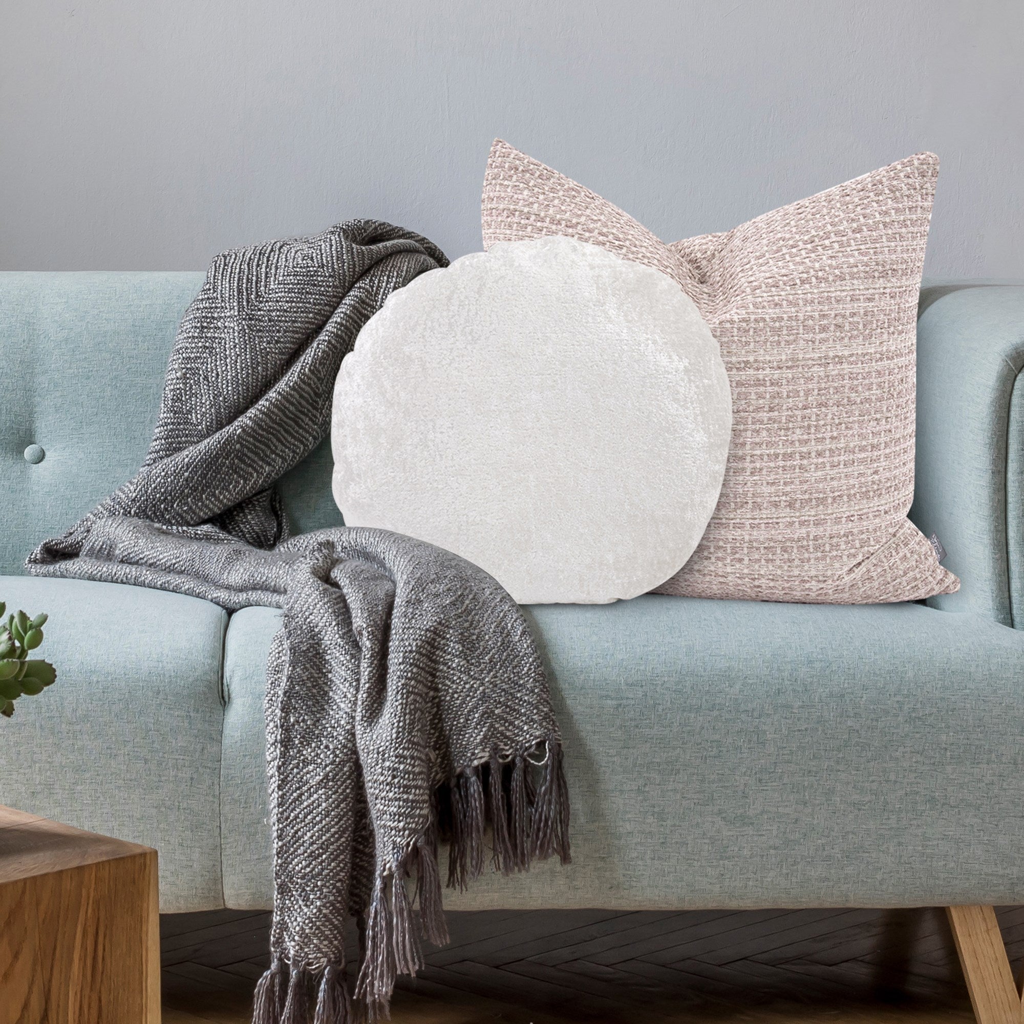 Amaron Bone Crushed Velvet Round Pillow- 18"