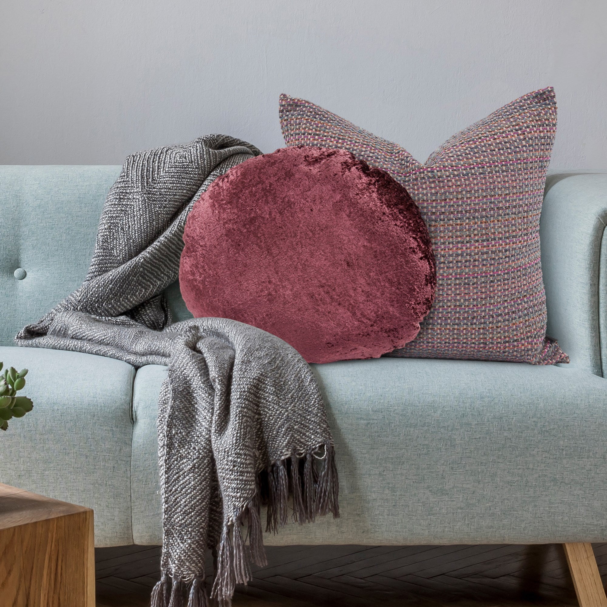 Amaron Raisin Crushed Velvet Round Pillow- 18"