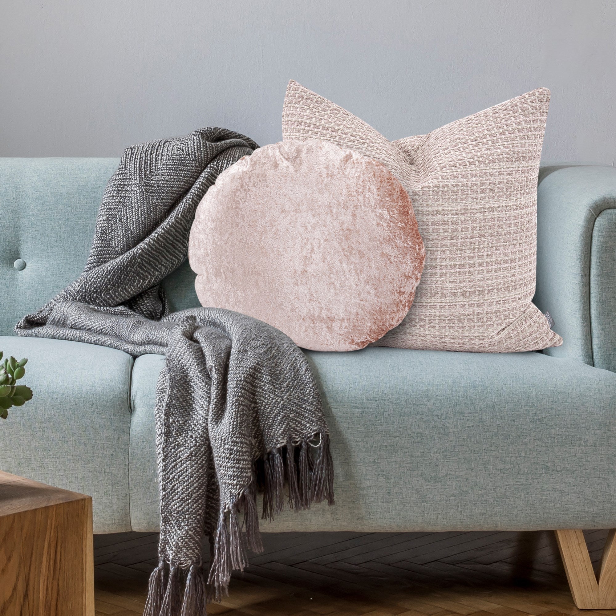Amaron Rose Dust Crushed Velvet Round Pillow- 18"