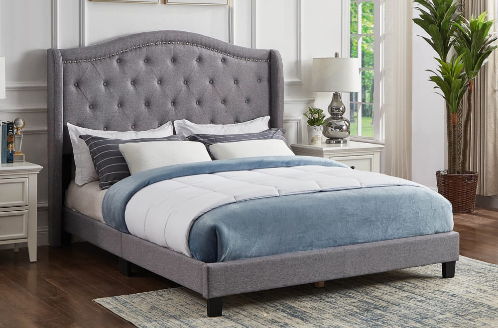 Angel Grey Linen 78″ King Upholstered Bed