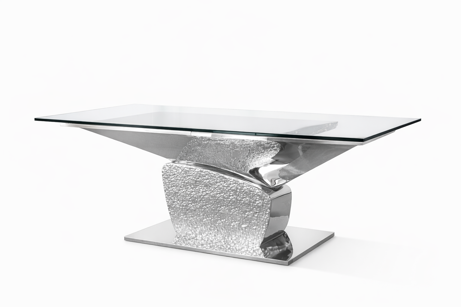 Atlantis Silver 96" Glass Dining Table