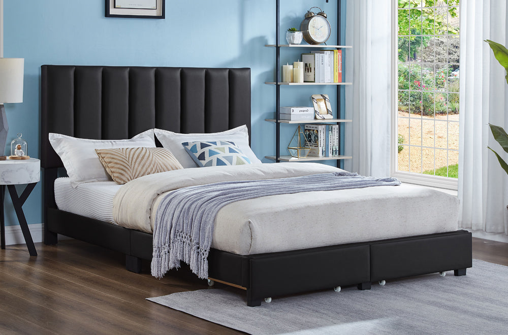Peter Black Leatherette 78″ King Platform Bed with Drawer Storage