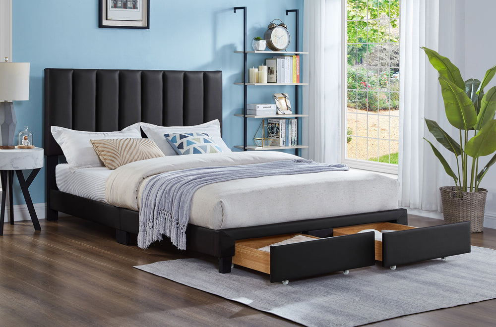 Peter Black Leatherette 78″ King Platform Bed with Drawer Storage