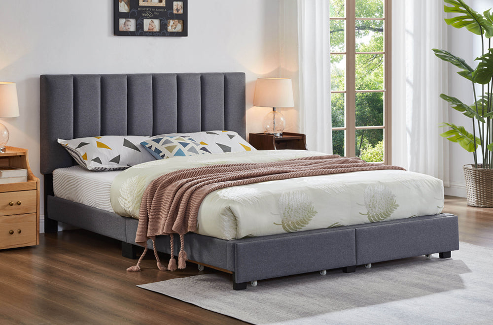 Peter Grey Linen 78″ King Platform Bed with Drawer Storage
