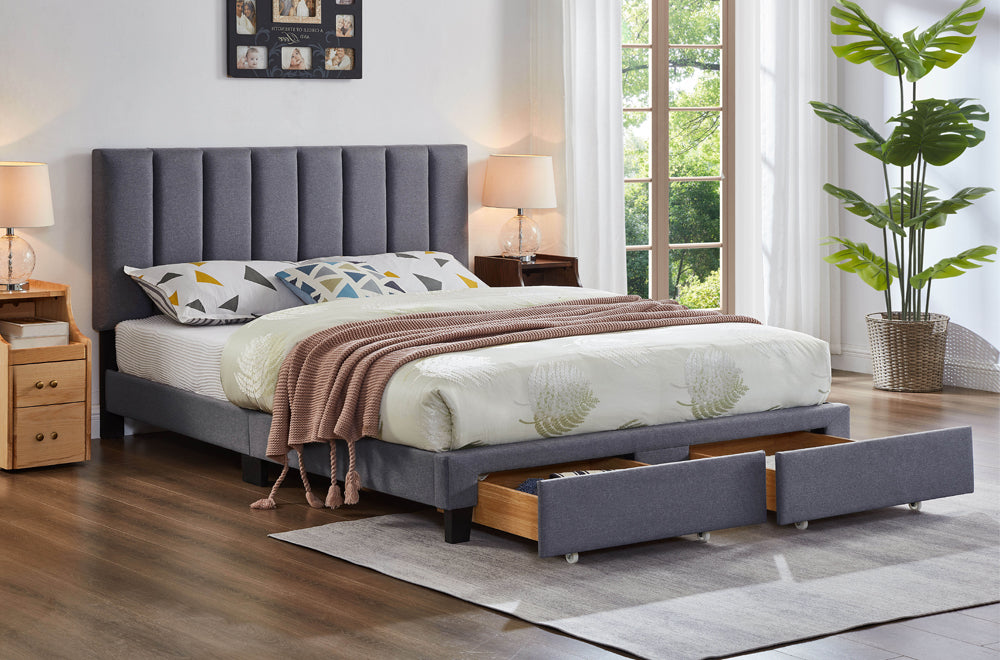 Peter Grey Linen 78″ King Platform Bed with Drawer Storage