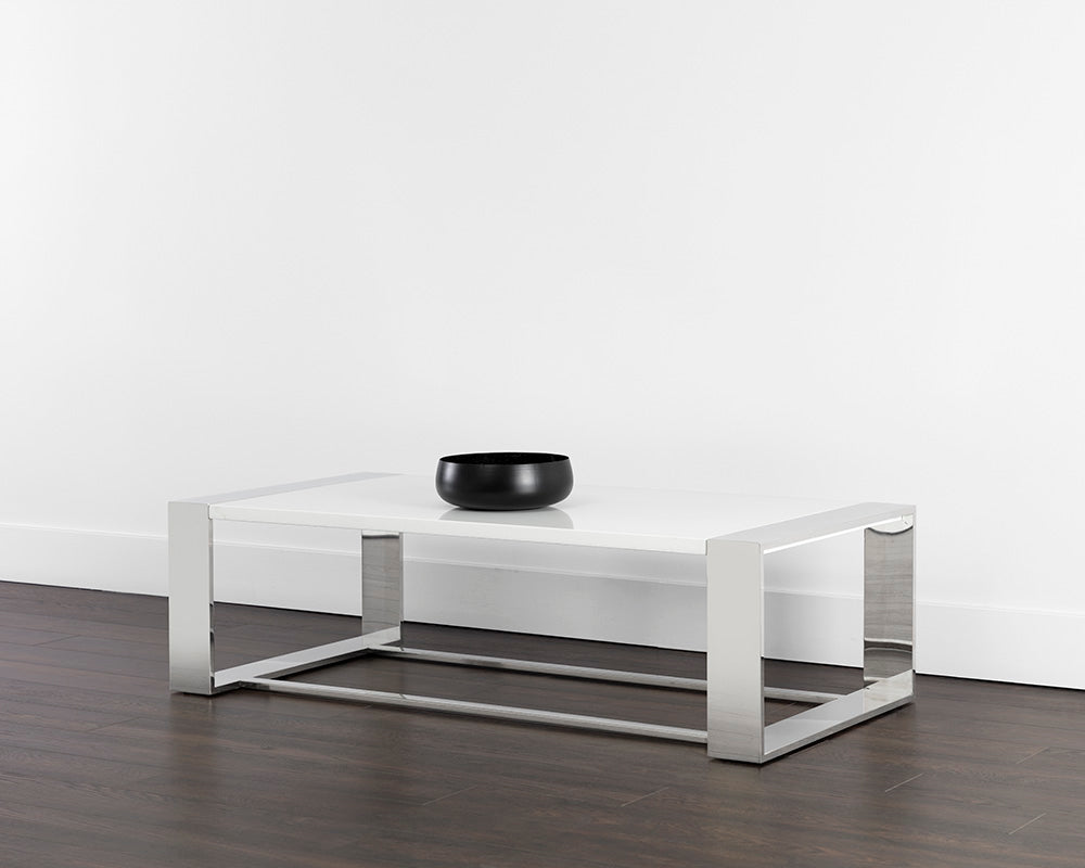 Dalton Coffee Table - Rectangular - Stainless Steel - High Gloss White