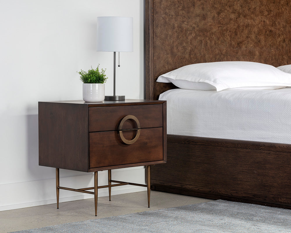 Emery Nightstand - Antique Brass - Dark Mango