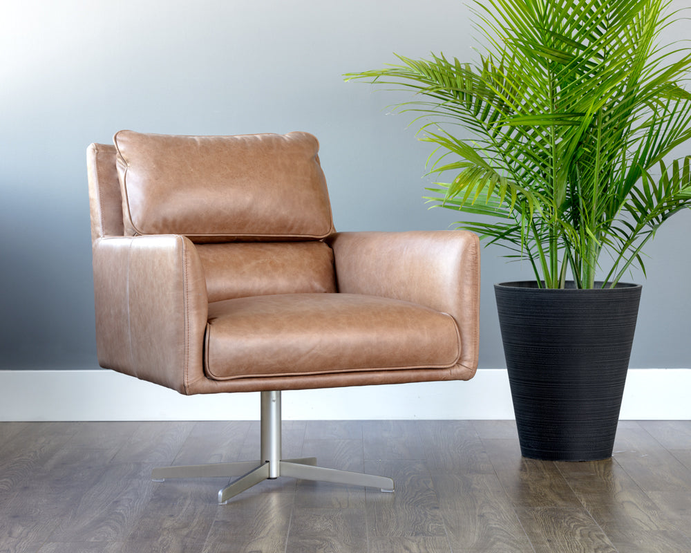 Easton Swivel Lounge Chair - Marseille Camel Leather