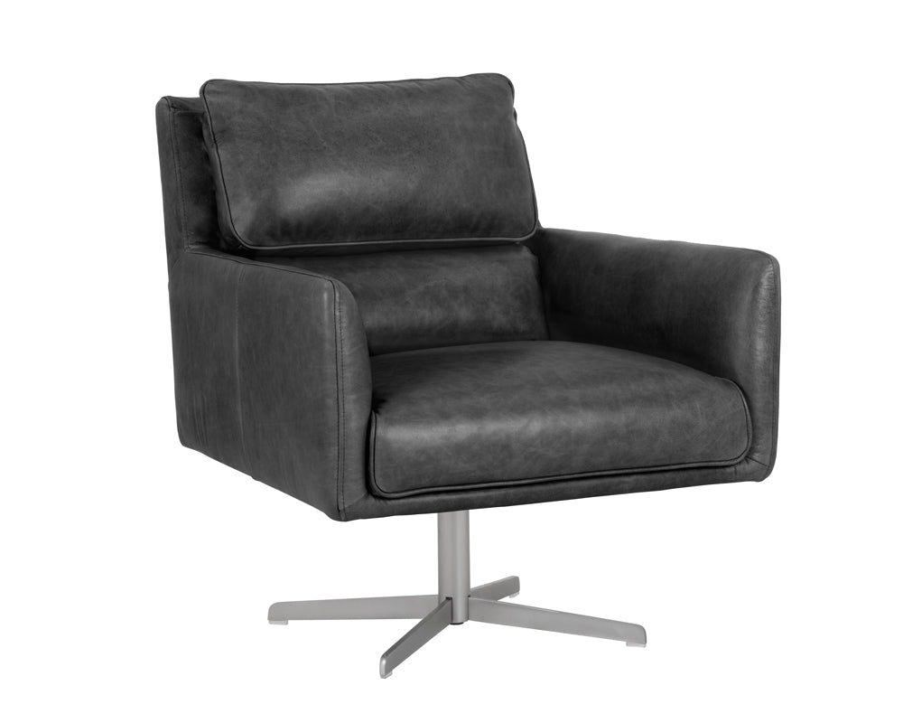 Easton Swivel Lounge Chair - Marseille Black Leather