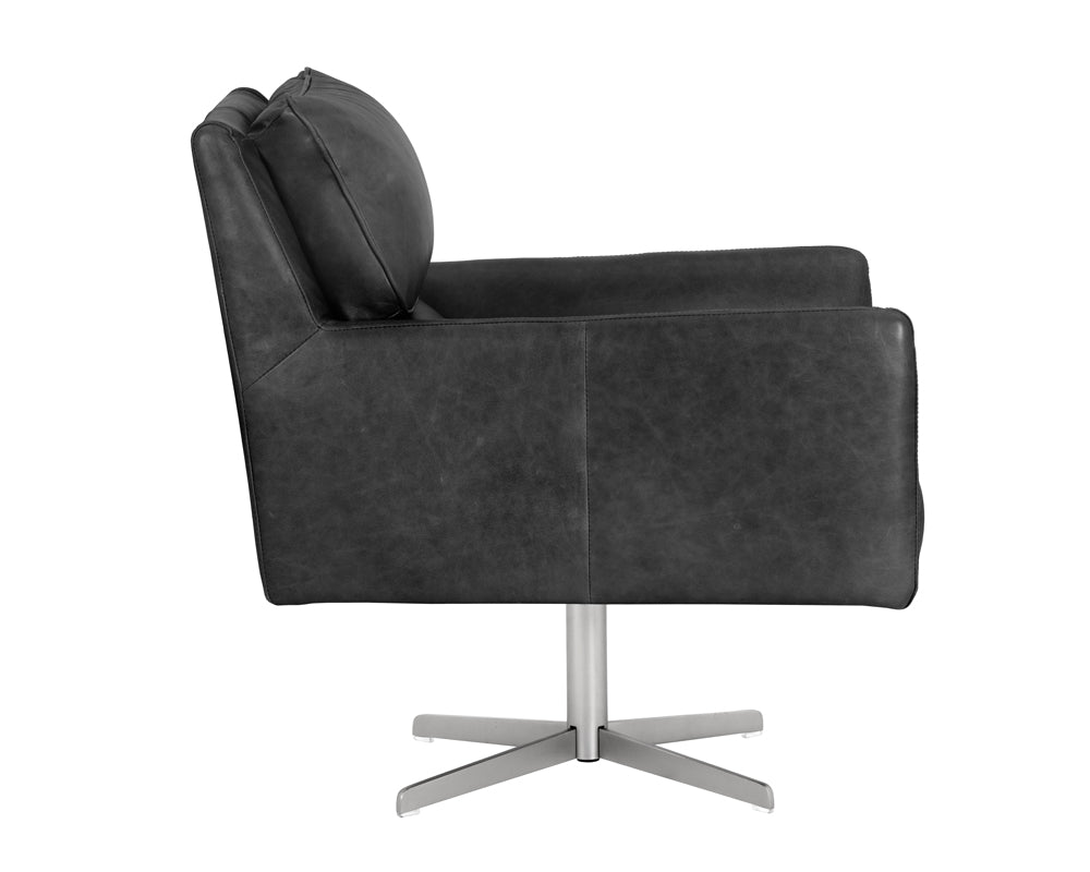 Easton Swivel Lounge Chair - Marseille Black Leather