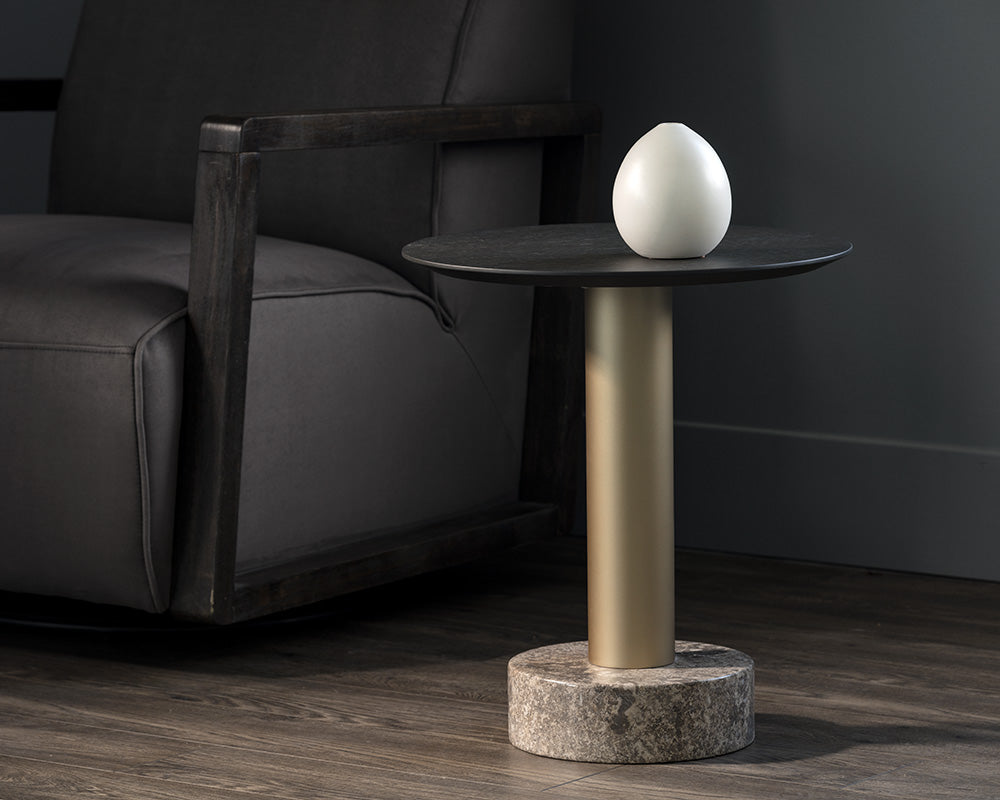 Monaco End Table - Gold - Grey Marble / Charcoal Grey