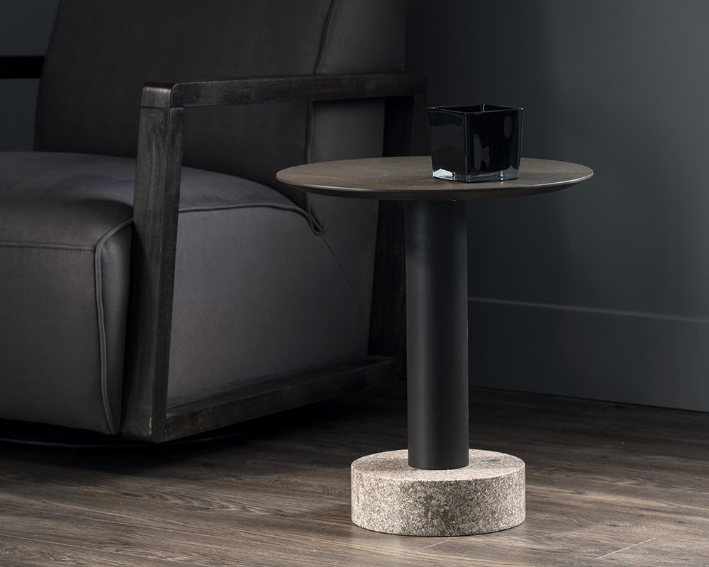 Monaco End Table - Black - Grey Marble / Raw Umber