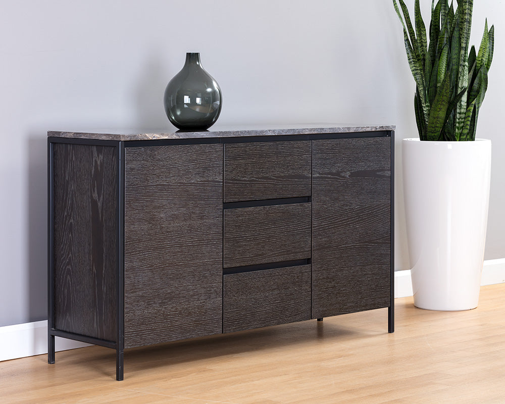 Stamos Sideboard - Black - Grey Marble / Charcoal Grey