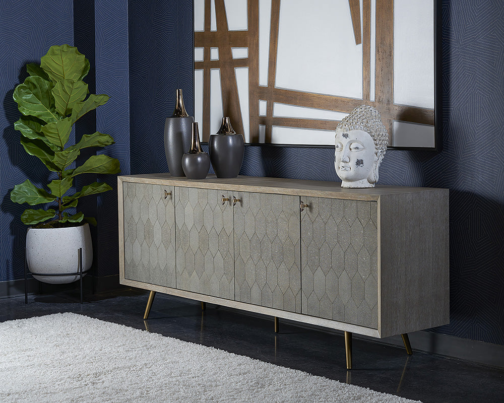 Aniston Sideboard - Large - White Ceruse - Taupe Shagreen