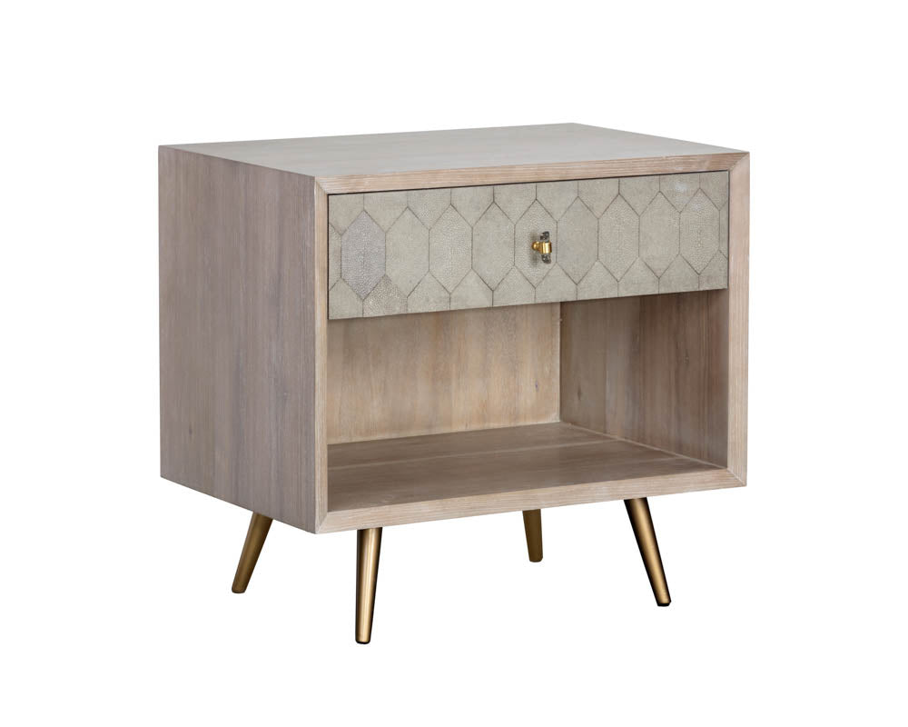 Aniston Nightstand - White Ceruse - Taupe Shagreen