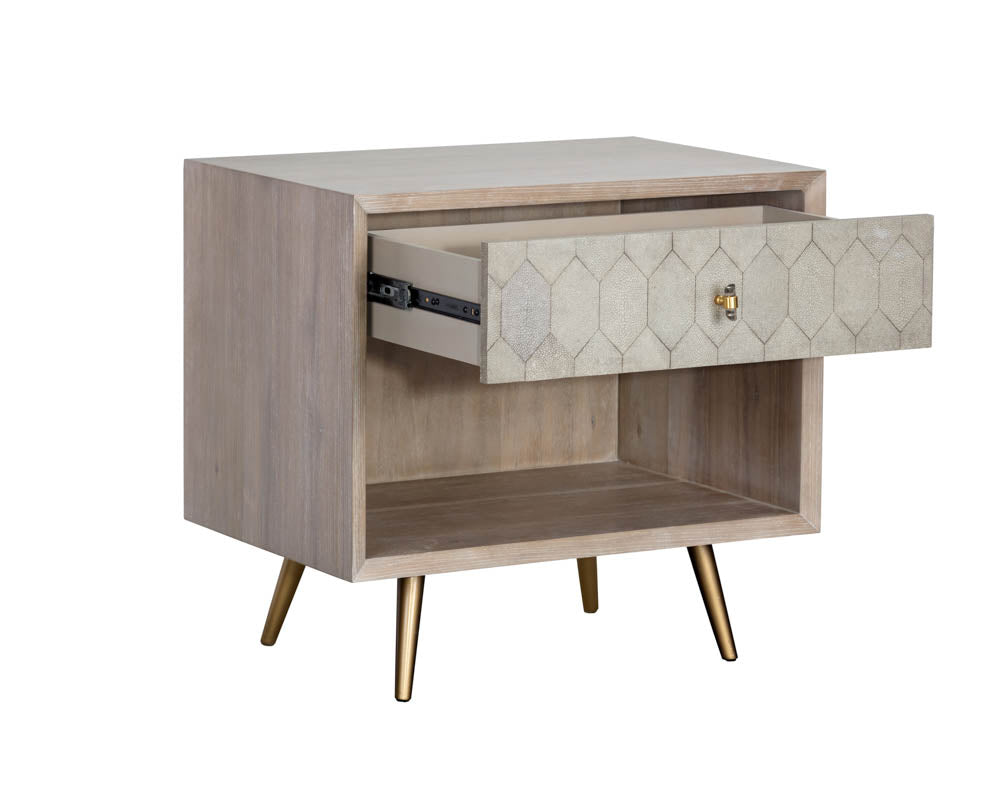 Aniston Nightstand - White Ceruse - Taupe Shagreen