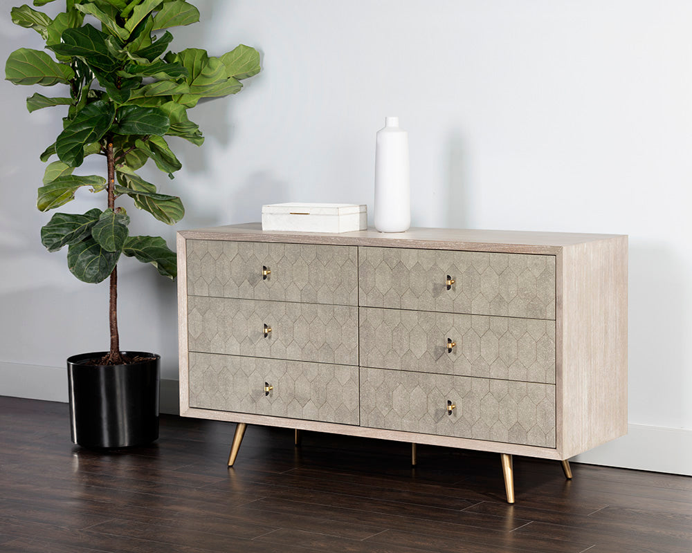 Aniston Dresser - White Ceruse - Taupe Shagreen