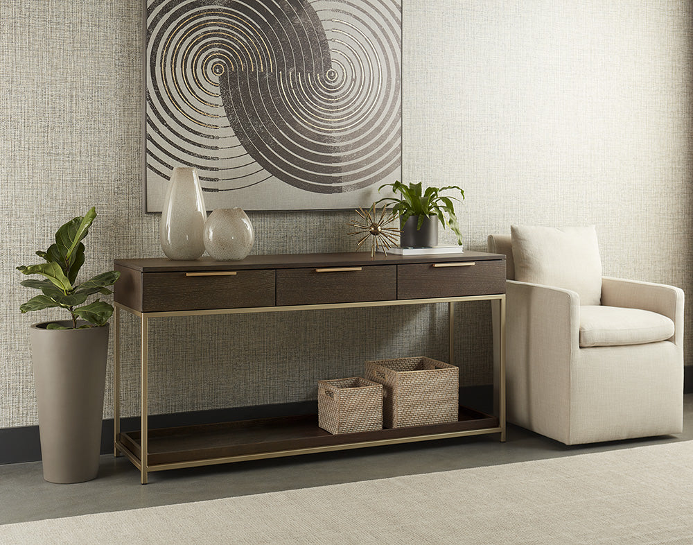 Rebel Console Table With Drawers - Gold - Charcoal Grey