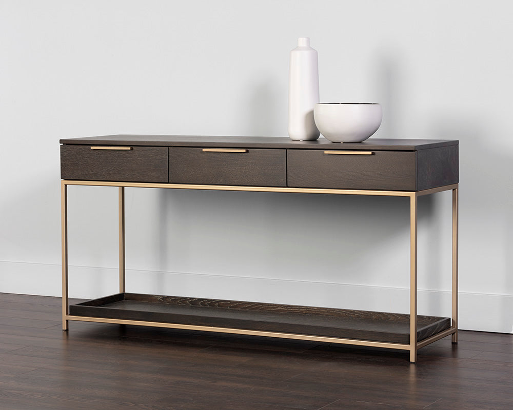 Rebel Console Table With Drawers - Gold - Charcoal Grey