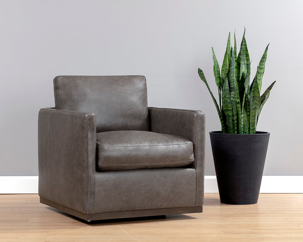 Portman Swivel Lounge Chair - Marseille Concrete Leather