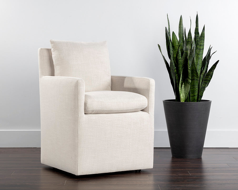 Glenrose Wheeled Dining Armchair - Effie Linen