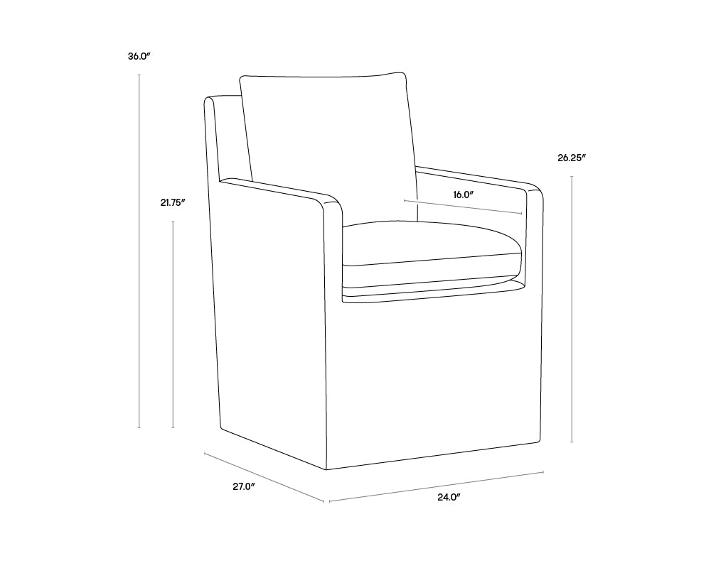 Glenrose Wheeled Dining Armchair - Effie Smoke