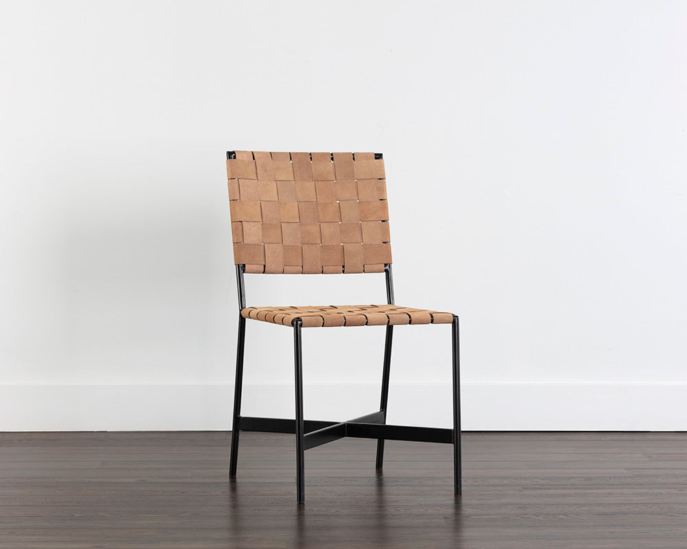 Omari Dining Chair - Black - Light Tan Leather