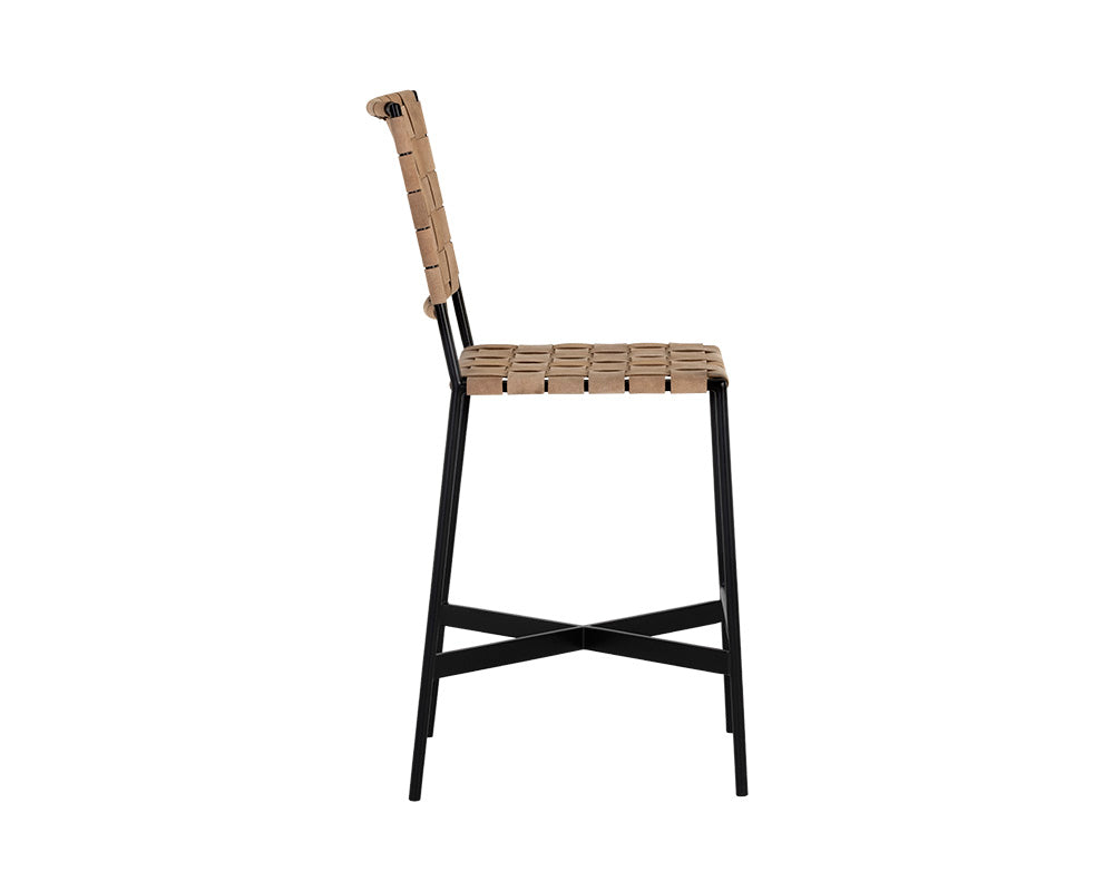 Omari Counter Stool - Sueded Light Tan Leather