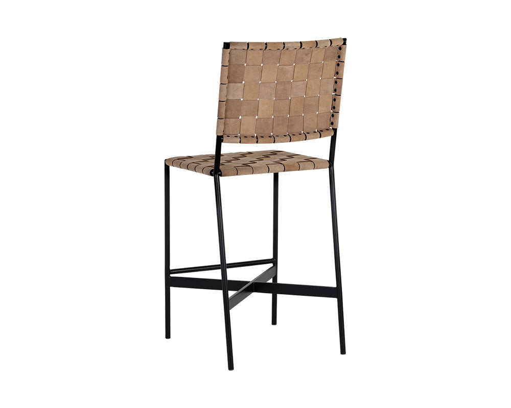 Omari Counter Stool - Sueded Light Tan Leather