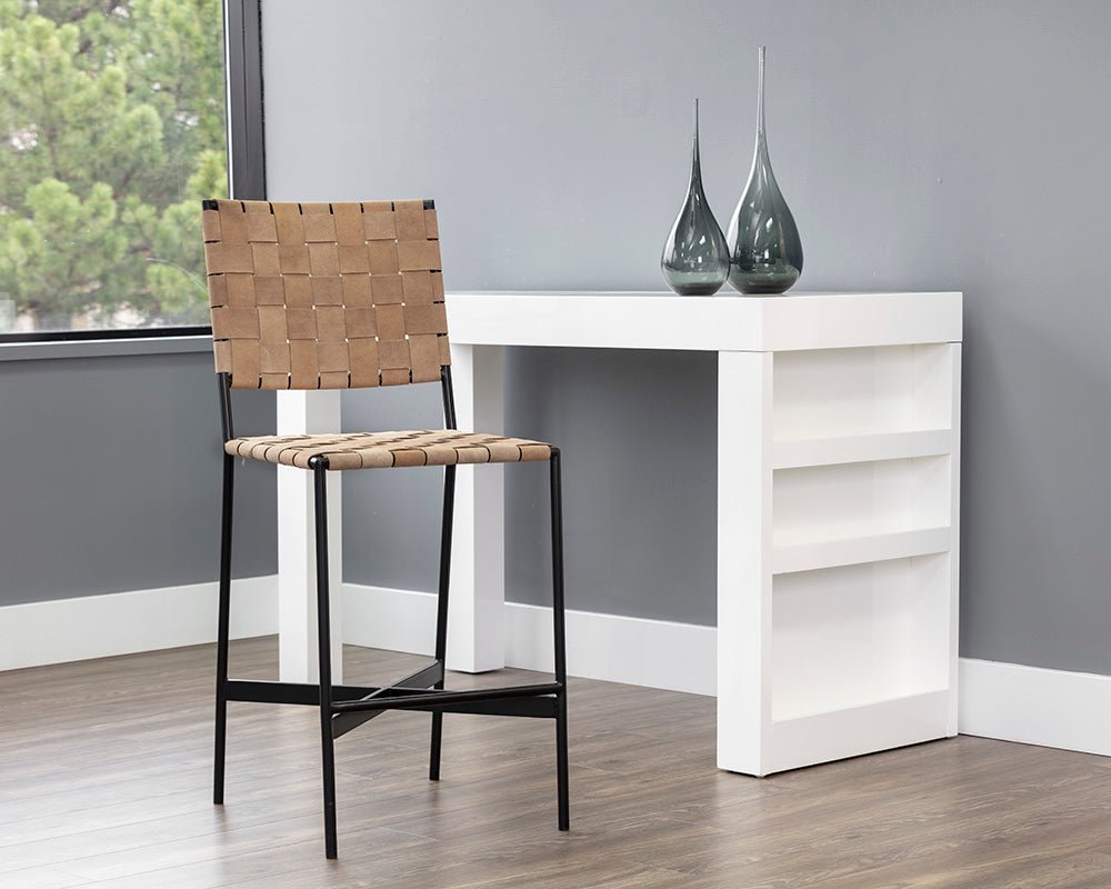Omari Counter Stool - Sueded Light Tan Leather