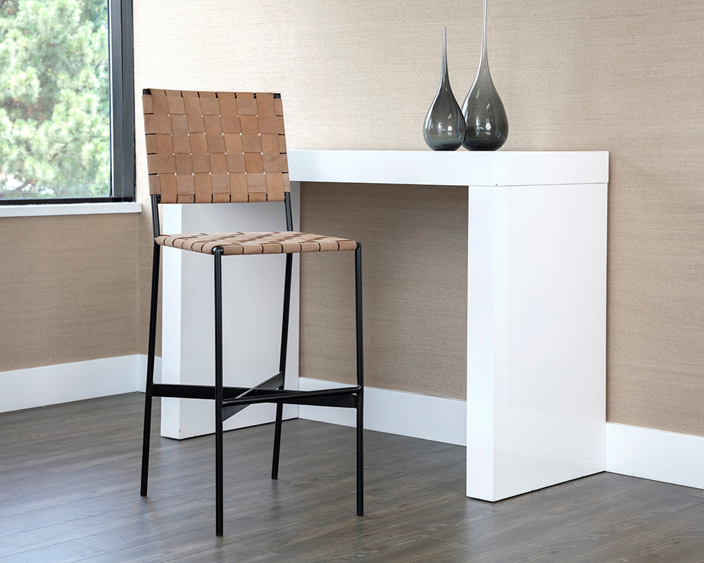 Omari Barstool - Black - Light Tan Leather