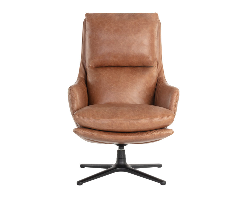 Cardona Swivel Lounge Chair - Black - Marseille Camel Leather