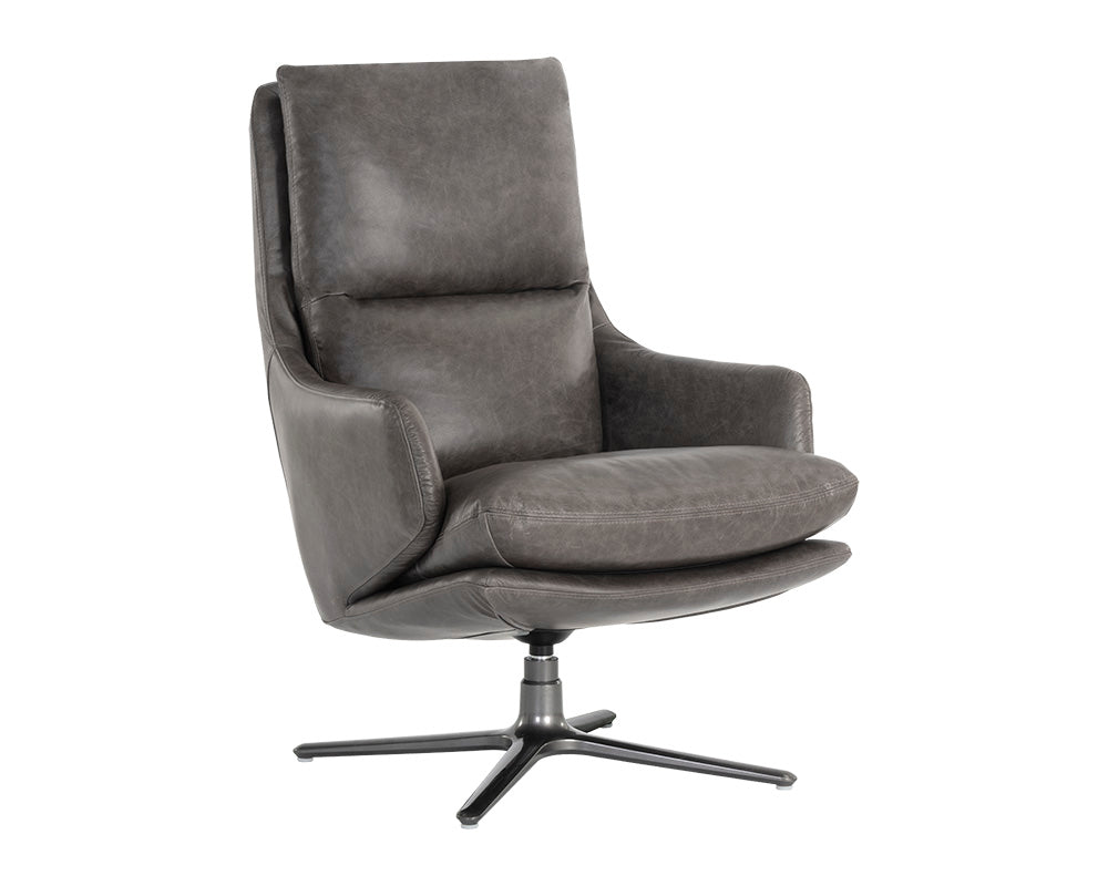Cardona Swivel Lounge Chair - Gunmetal - Marseille Concrete Leather