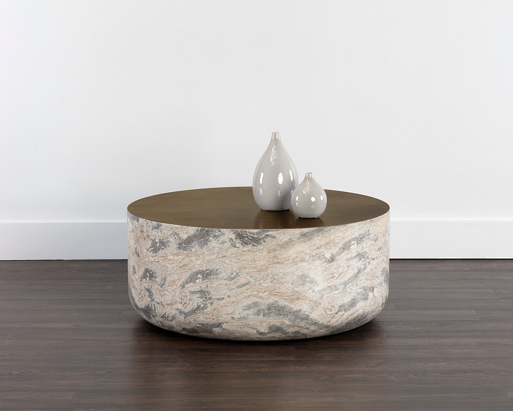 Diaz Coffee Table - Marble Look - Antique Brass